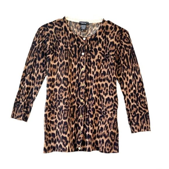Don Caster 100% Cashmere Leopard Cardigan Sweater S - Picture 1 of 7